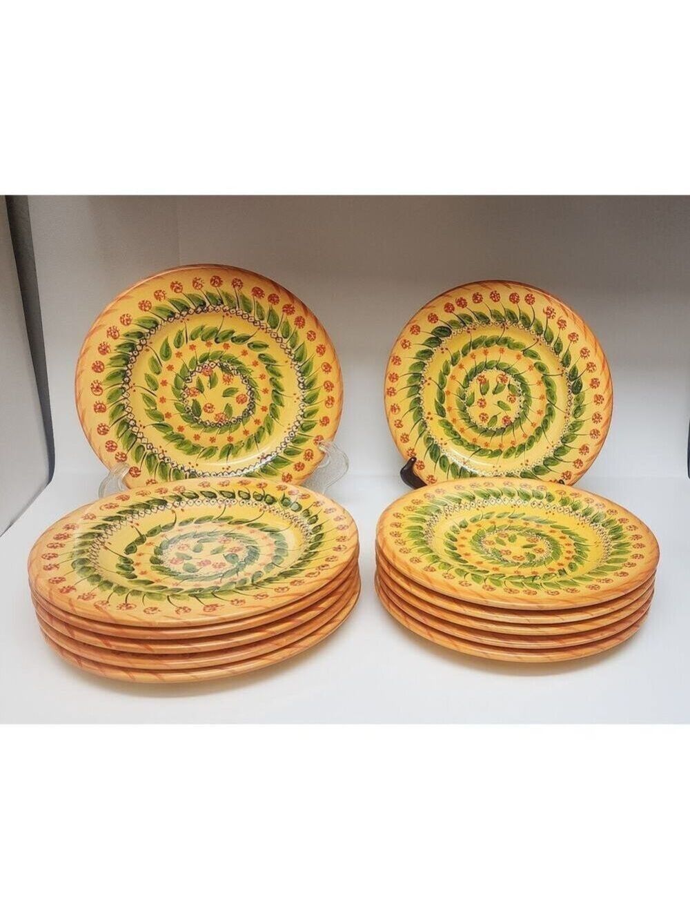 Fontana by TABLETOP Designs Floral Green Leaves Yellow 11.25" Dinner Plates